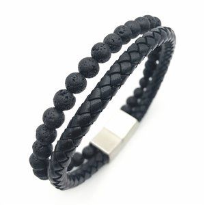 Fancy Stainless steel & Genuine Leather Bracelet